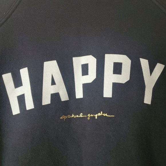 Spiritual Gangster Happy Spellout Sweater Size Small Colorful Arm Striping - Picture 5 of 12